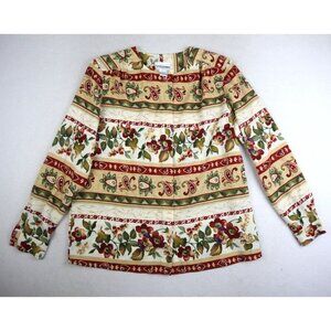 ALFRED DUNNER - WOMEN'S BEIGE RED FLORAL PRINT LONG SLEEVE BUTTON-UP TOP - 12